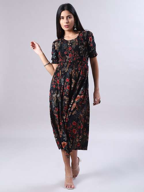 women floral print puff sleeve fit & flare dress - 22037548 -  Standard Image - 0
