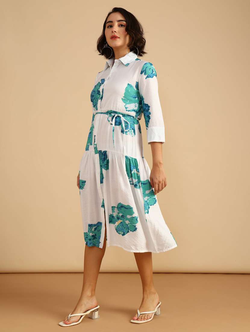 women printed three quarter sleeve shirt dress - 22037575 -  Standard Image - 2