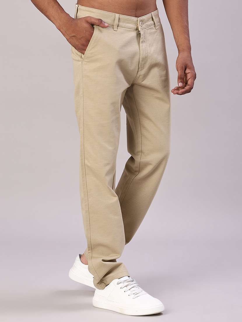 men solid mid rise flat front casual trouser - 22037581 -  Standard Image - 2