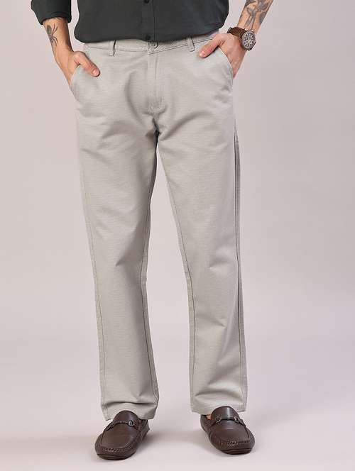 men solid mid rise flat front casual trouser - 22037582 - Standard Image - 0