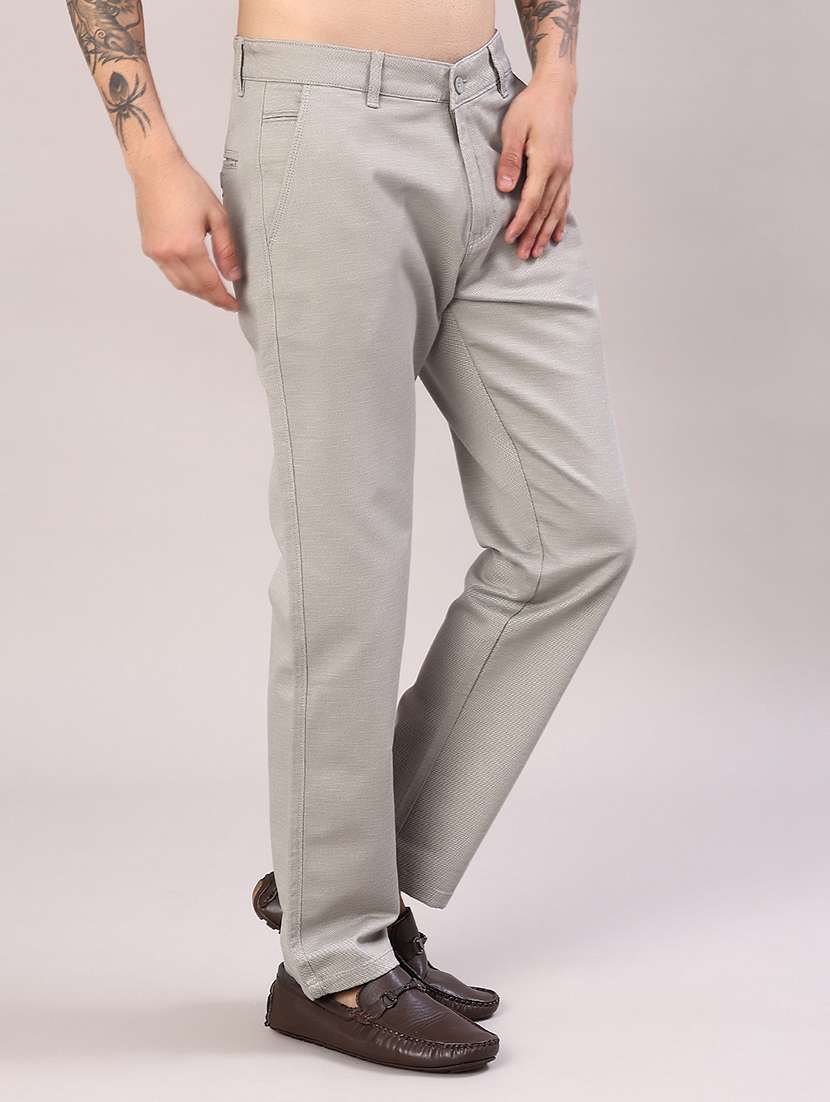 men solid mid rise flat front casual trouser - 22037582 - Standard Image - 2