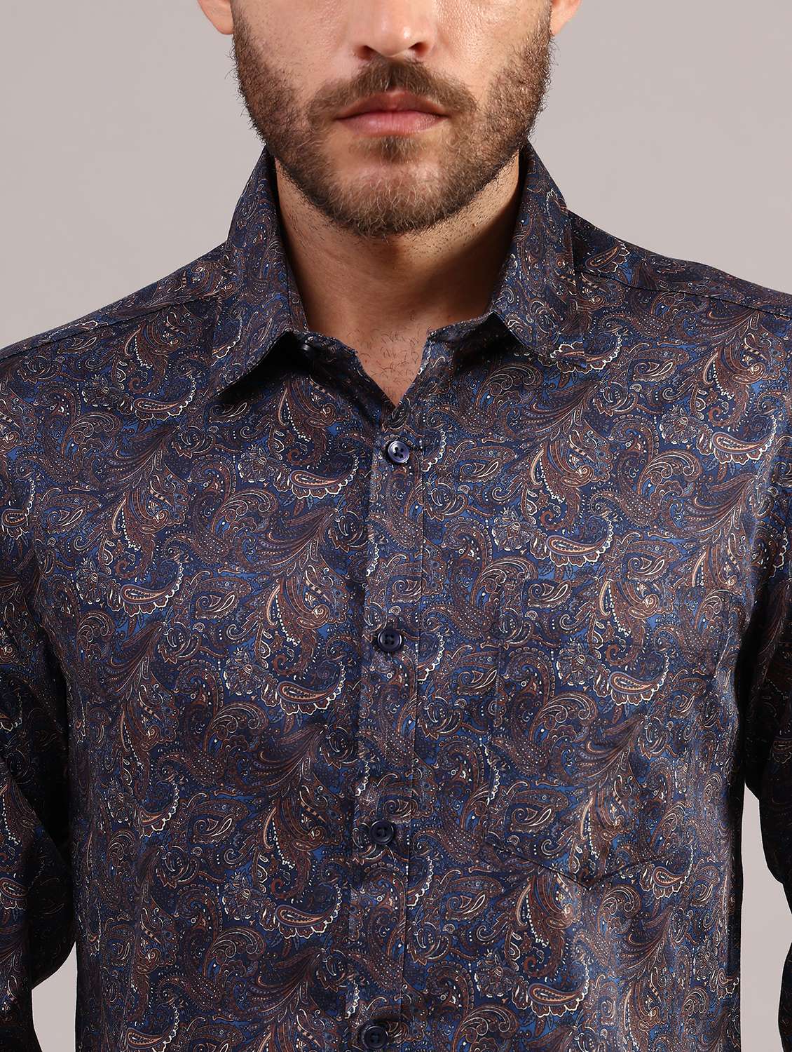 men printed collared long sleeve shirt - 22037656 -  Standard Image - 2