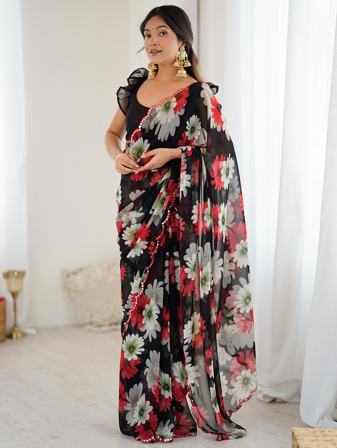 women floral printed saree with blouse - 22037765 - Zoom Image - 0