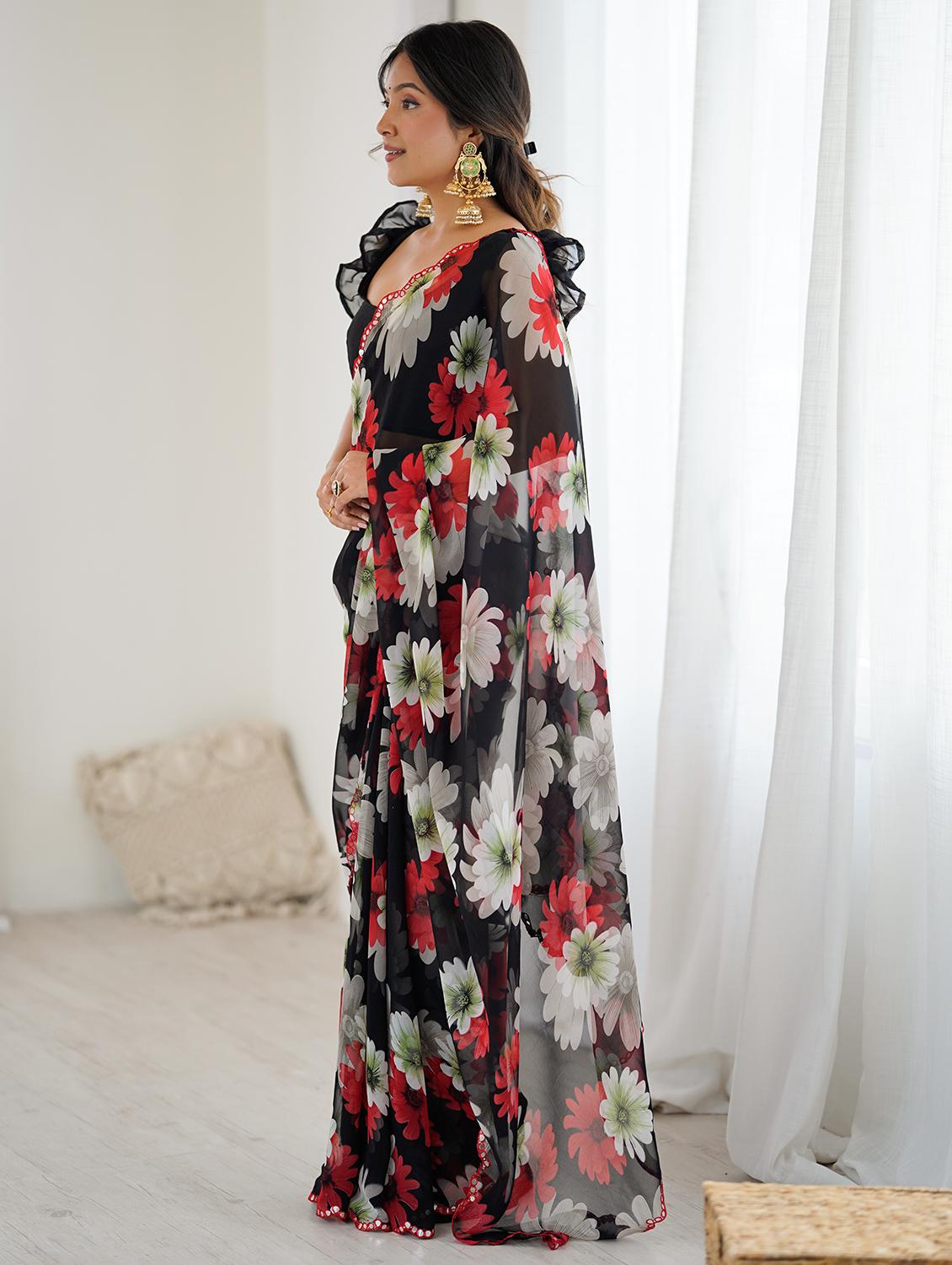 women floral printed saree with blouse - 22037765 - Standard Image - 2