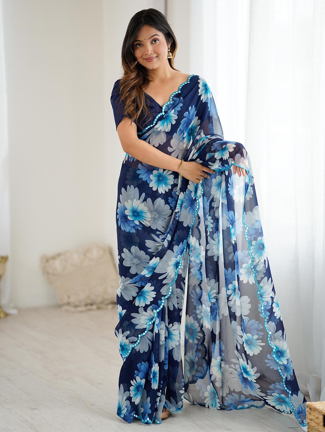 women floral printed saree with blouse - 22037766 - Zoom Image - 0