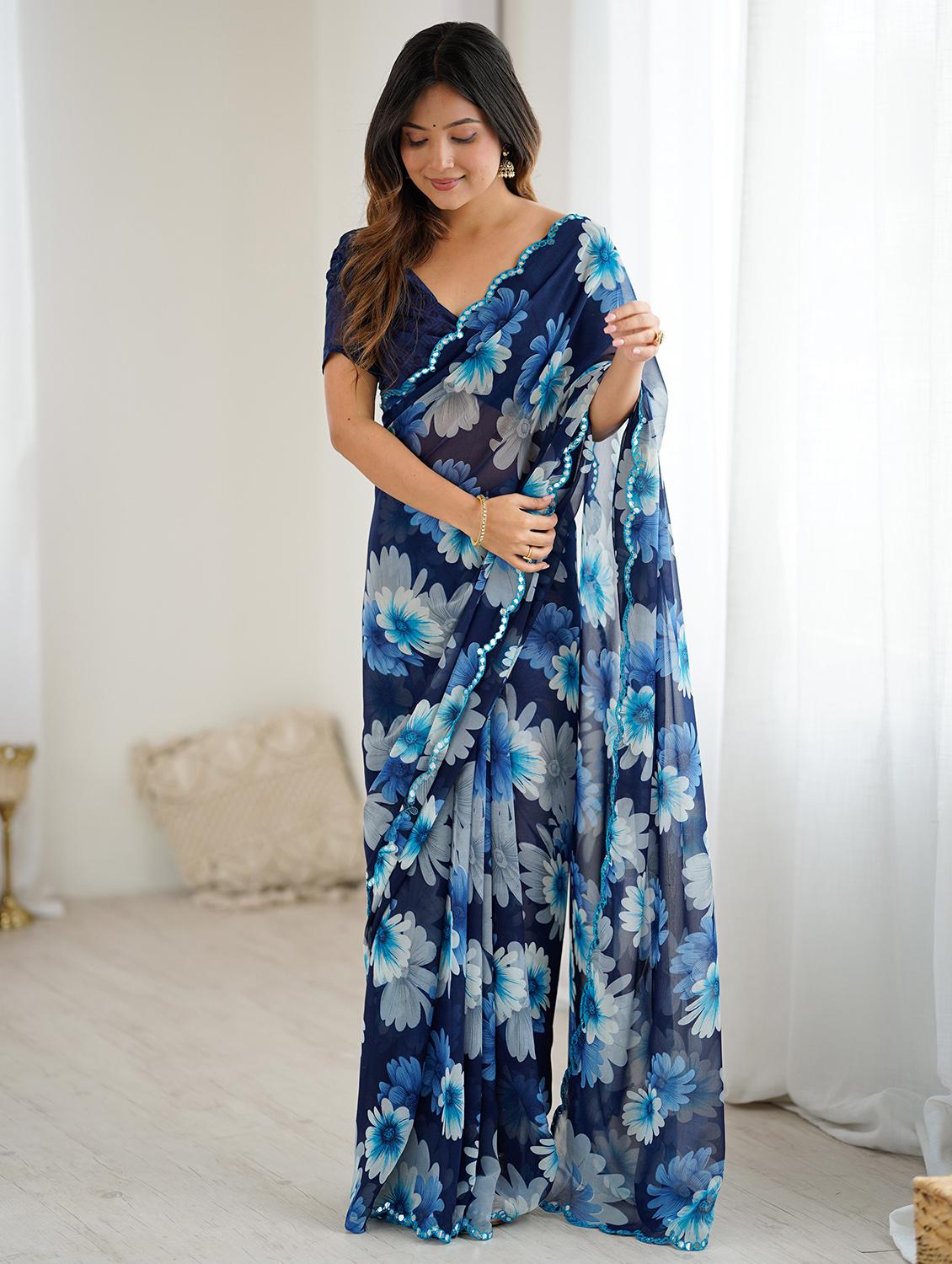 women floral printed saree with blouse - 22037766 - Standard Image - 2