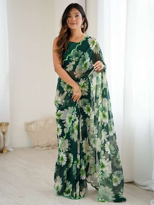 women floral printed saree with blouse - 22037767 - Standard Image - 0