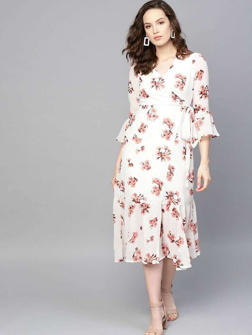 women floral print bell sleeve tiered dress - 22037773 -  Standard Image - 2