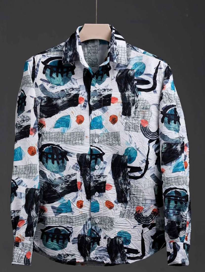 men printed collared long sleeve shirt - 22037775 - Standard Image - 2