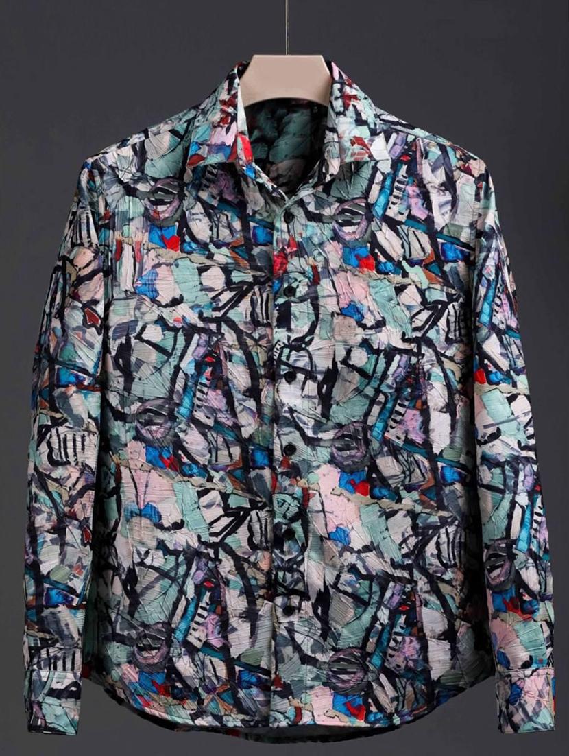 men printed collared long sleeve casual shirt - 22037776 - Standard Image - 2