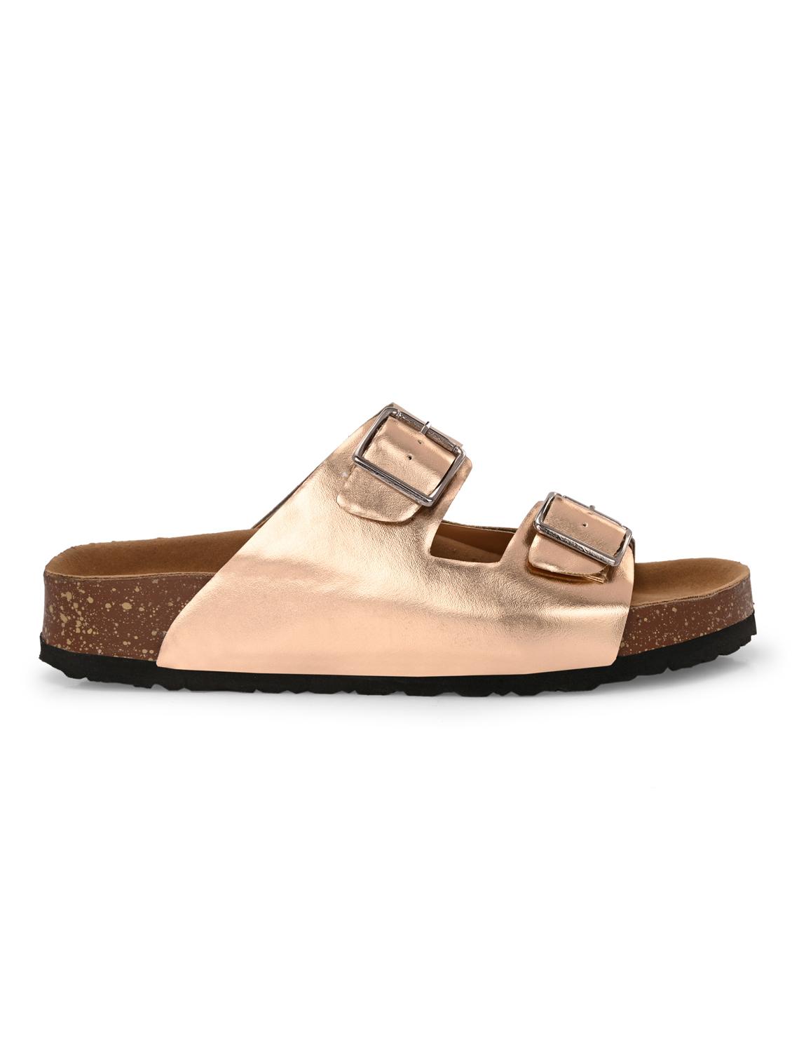 women golden slip on sandal - 22037856 - Standard Image - 2
