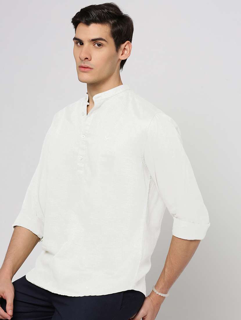 men solid mandarin collar long sleeve short kurta  - 22037862 -  Standard Image - 2