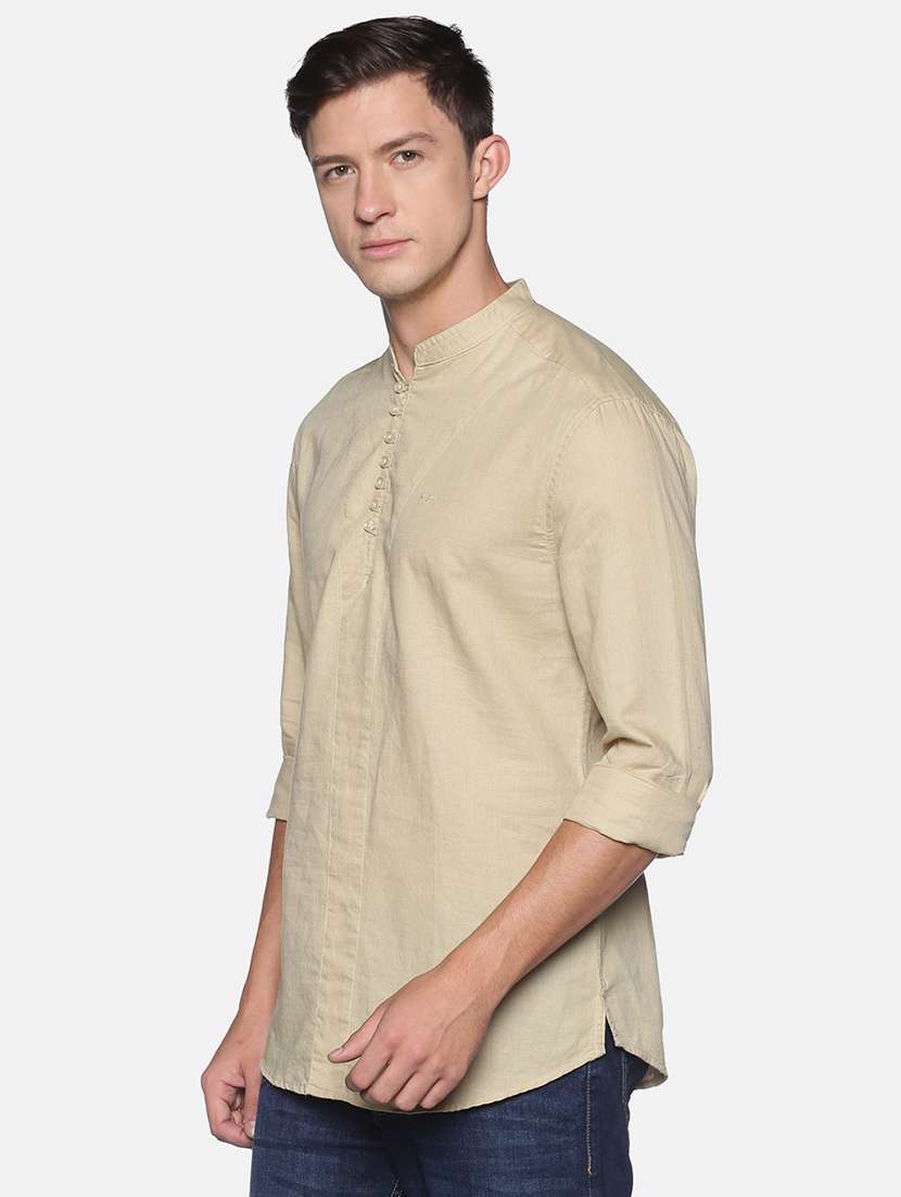 men solid mandarin neck long sleeve short kurta - 22037863 -  Standard Image - 2