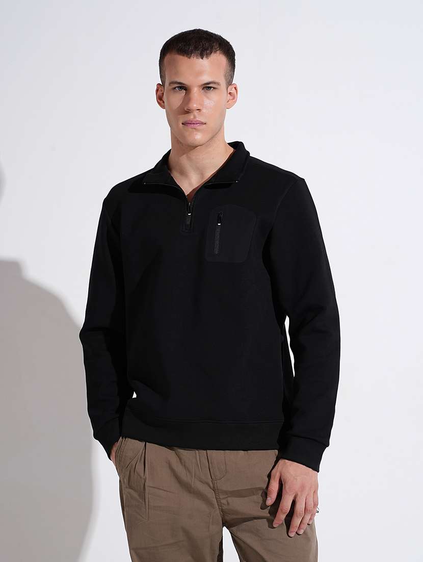 men solid stand collar long sleeve pullover - 22037869 -  Standard Image - 2