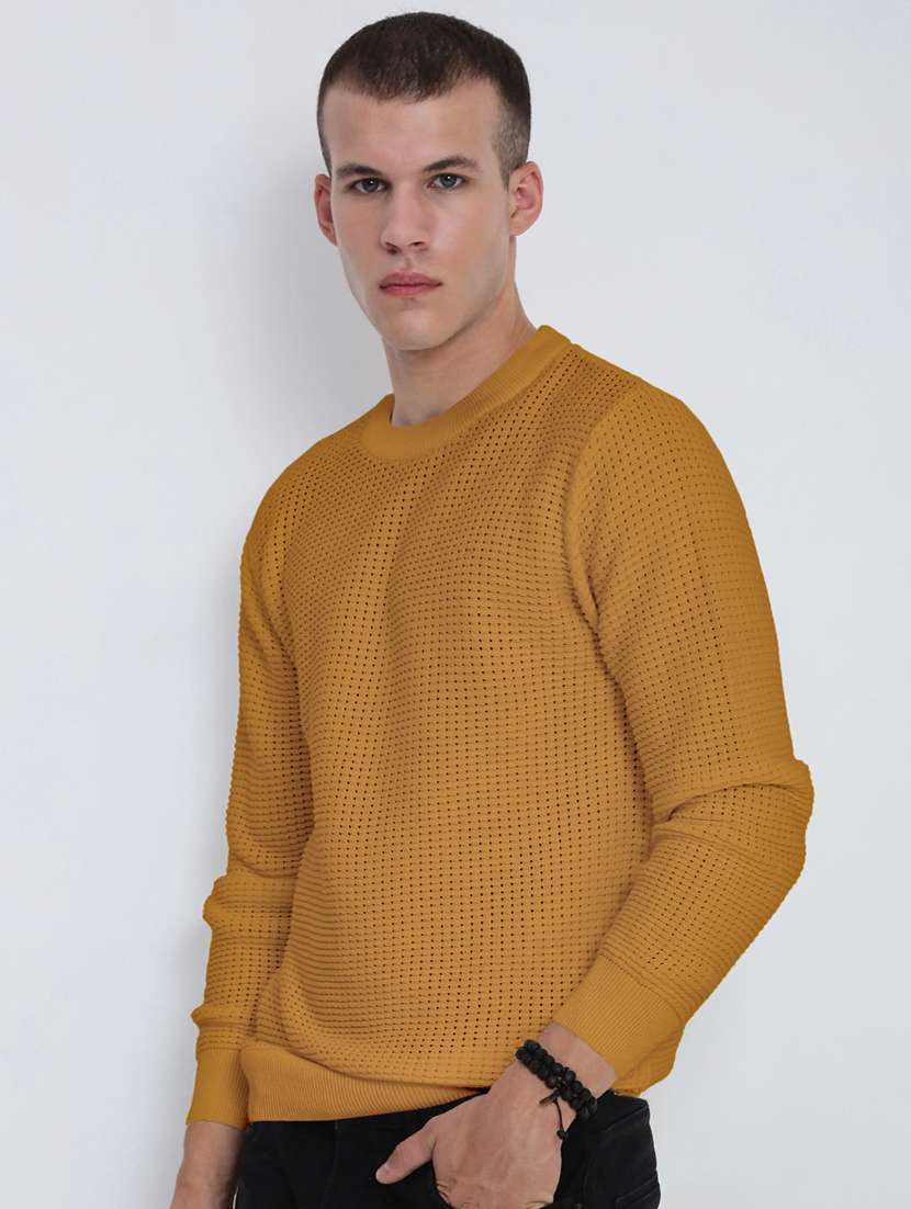 men mustard solid long sleeve pullover - 22037872 -  Standard Image - 2