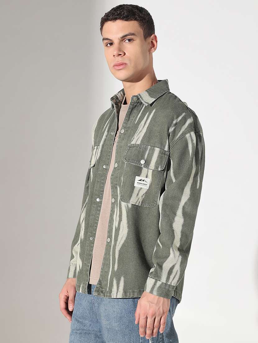 men printed collared long sleeve shacket - 22037875 -  Standard Image - 2