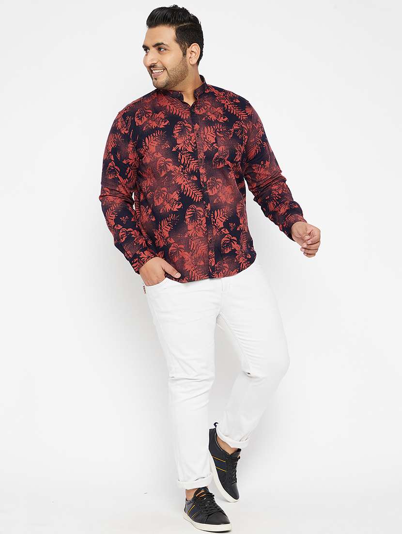 men plus size printed mandarin neck long sleeves shirt - 22037886 -  Standard Image - 2