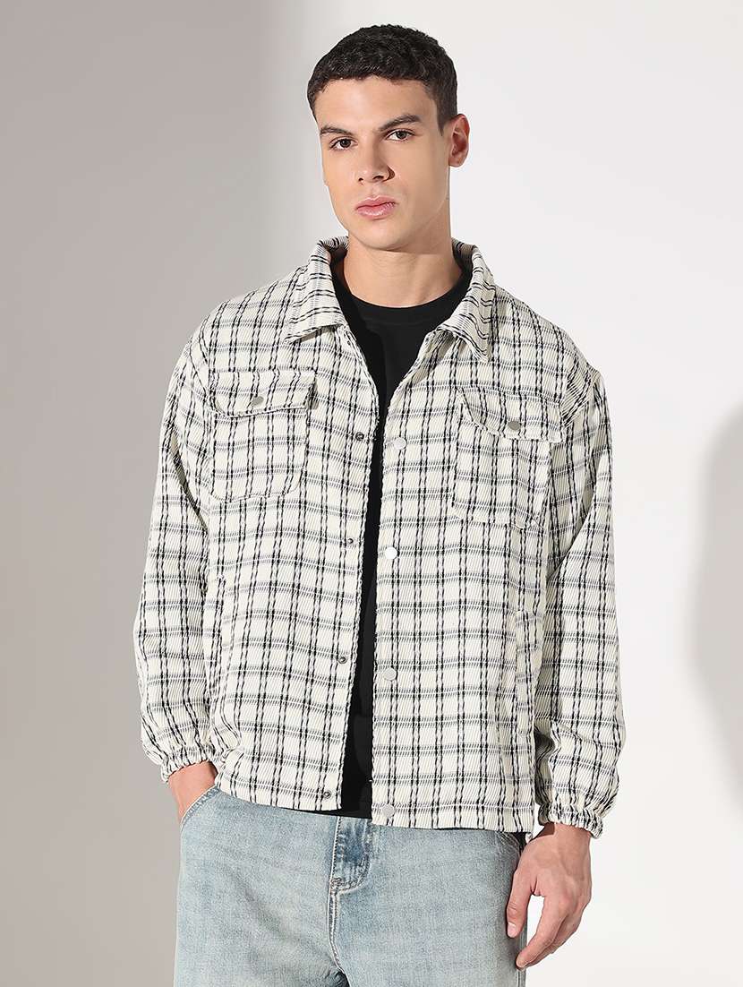 men checkered collared long sleeve shacket - 22037889 -  Standard Image - 2