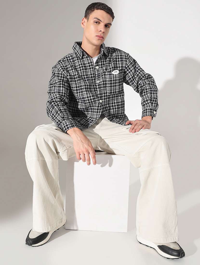 men checkered collared long sleeve shacket - 22037890 -  Standard Image - 2