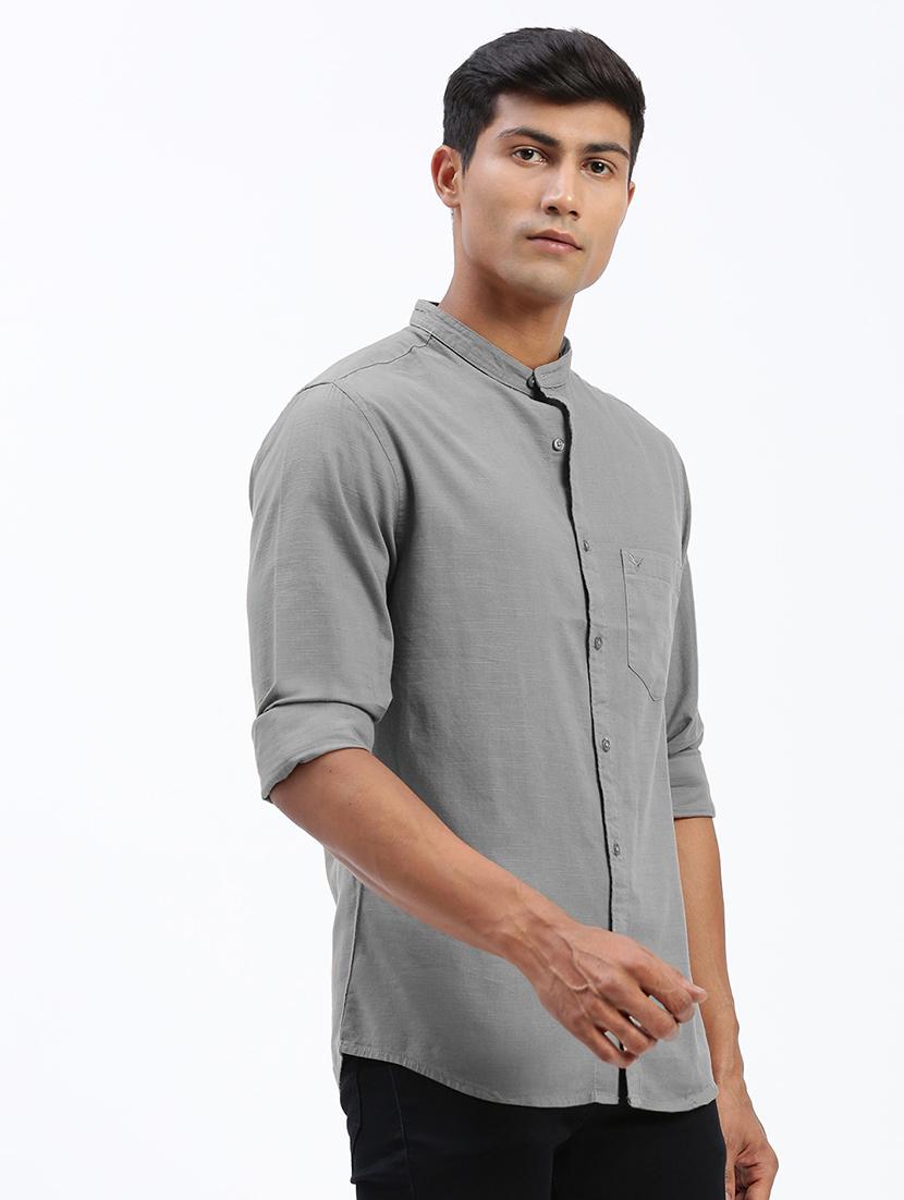 men solid mandarin collar long sleeve shirt - 22037894 - Standard Image - 2