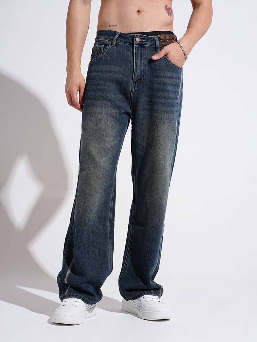 men solid mid rise baggy fit jean - 22037903 - Standard Image - 2