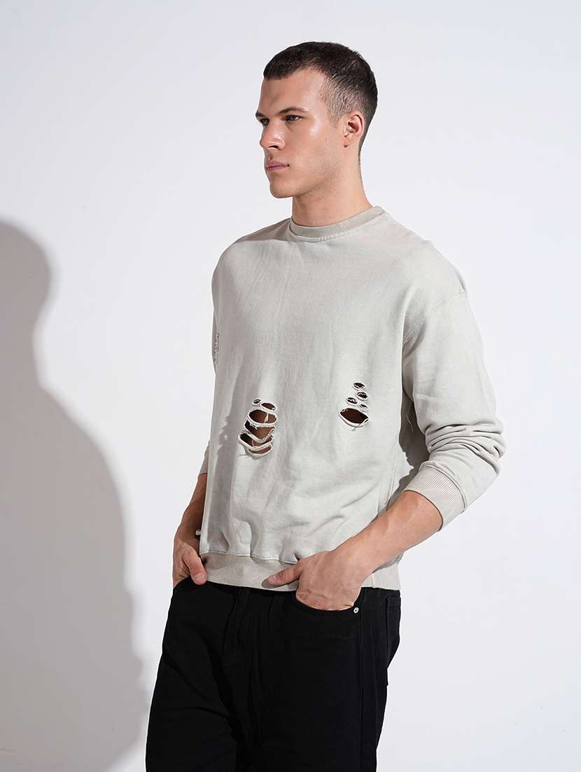 men solid distressed long sleeve sweatshirt - 22037913 - Standard Image - 2