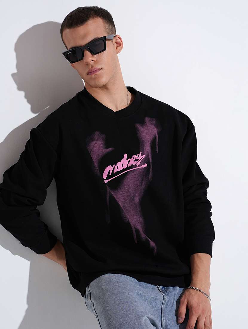 men printed long sleeve round neck sweatshirt