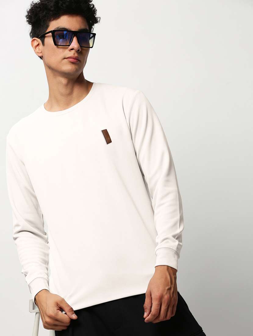 men solid long sleeve round neck sweatshirt