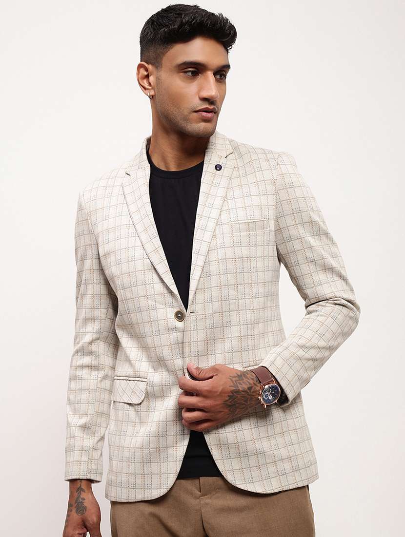 men checkered long sleeve single breasted blazer - 22037943 -  Standard Image - 2