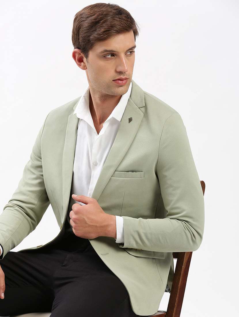 men solid long sleeve single breasted blazer
