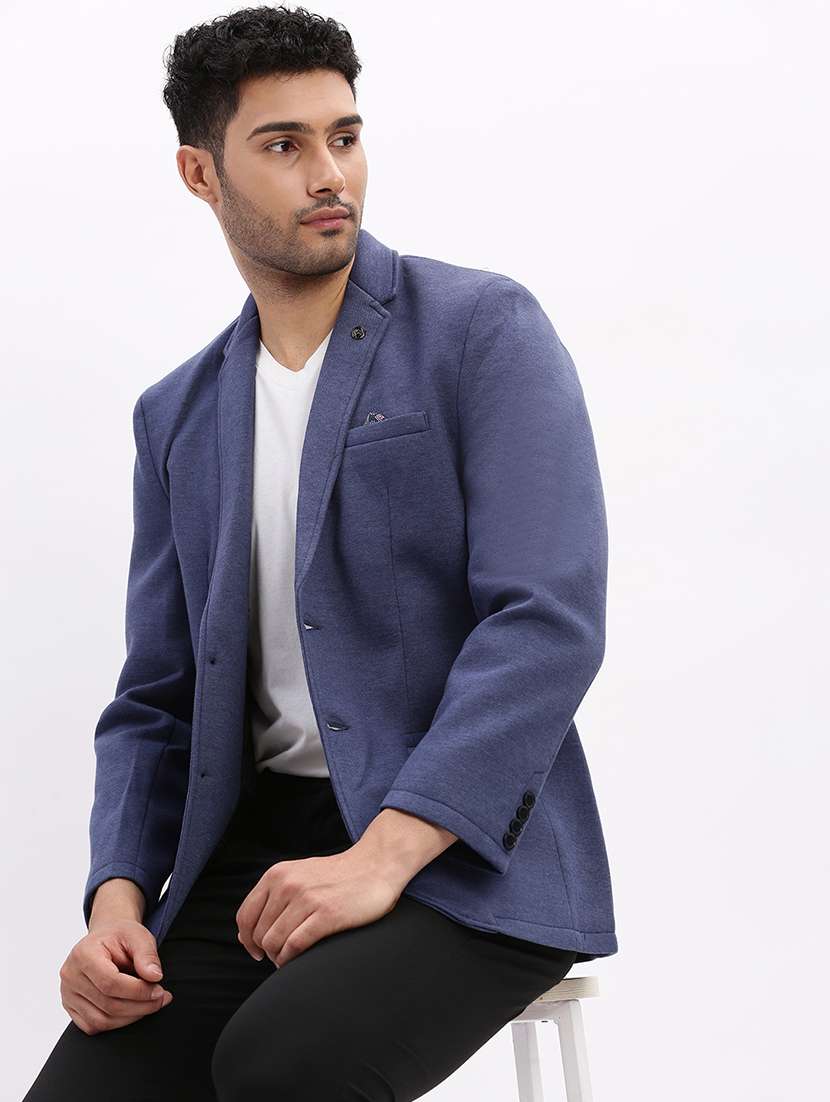 men solid long sleeve single breasted blazer