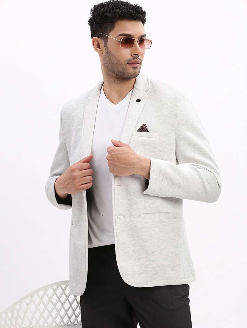 men solid long sleeve single breasted blazer