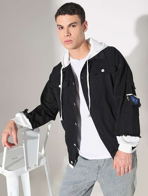 men solid long sleeve hooded denim jacket - 22037966 - Standard Image - 0