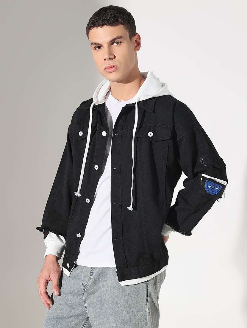 men solid long sleeve hooded denim jacket - 22037966 - Standard Image - 2
