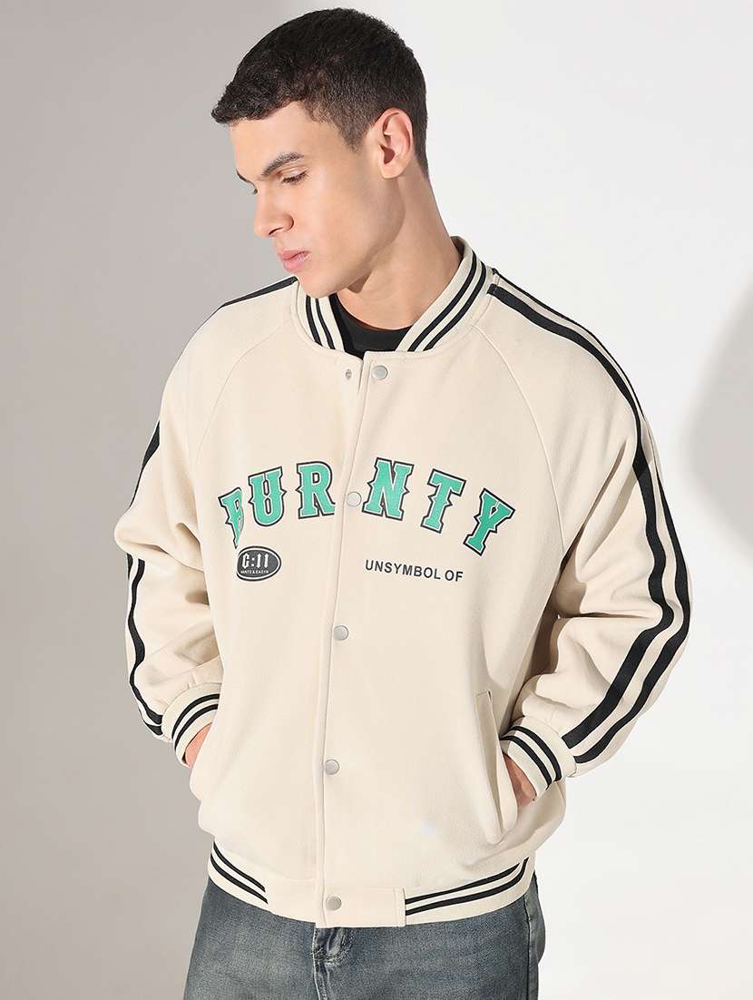 men printed long sleeve varsity jacket