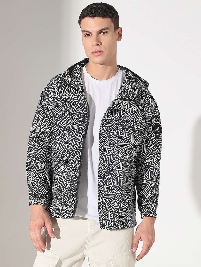 men printed long sleeve hooded bomber jacket - 22037973 -  Standard Image - 2