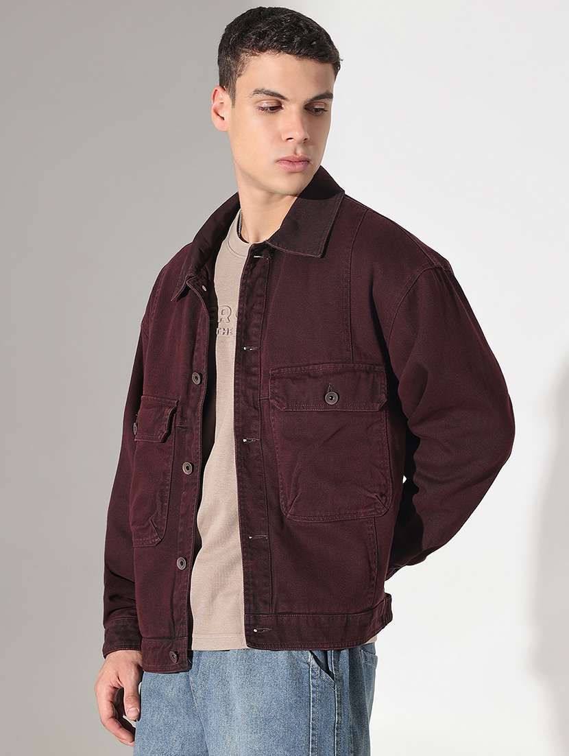 men solid collared long sleeve denim jacket - 22037976 - Standard Image - 2