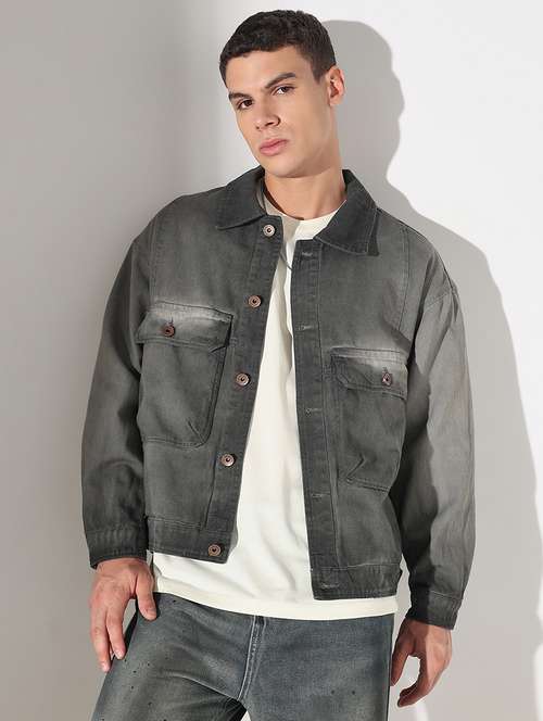 men washed collared long sleeve denim jacket - 22037977 -  Standard Image - 0