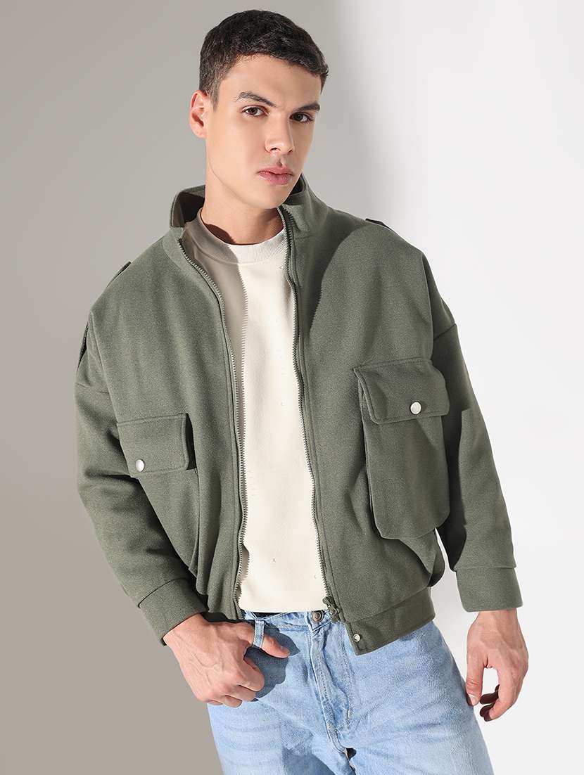 men solid stand collar long sleeve taliored jacket - 22037978 -  Zoom Image - 0