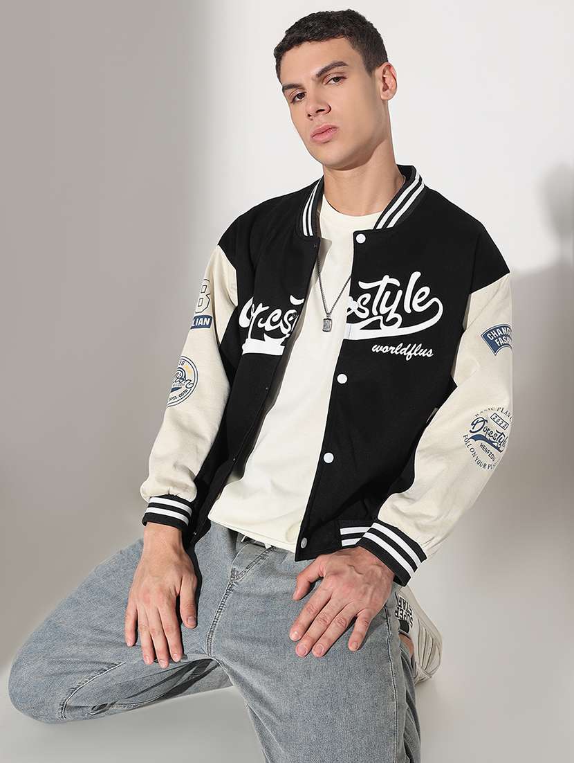 men color blocked long sleeve varsity jacket