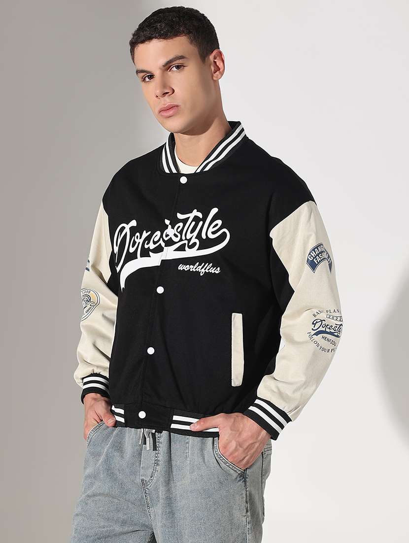 men color blocked long sleeve varsity jacket - 22037979 - Standard Image - 2