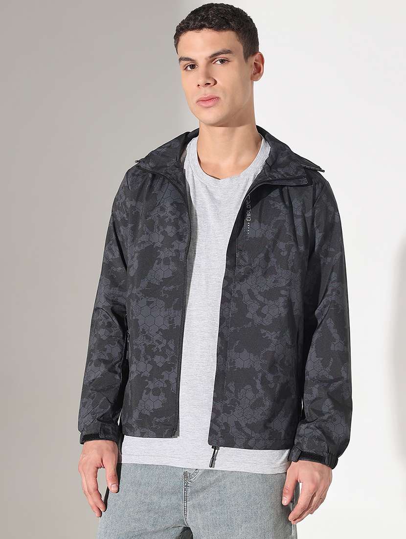 men printed hooded long sleeve bomber jacket - 22037986 -  Standard Image - 2