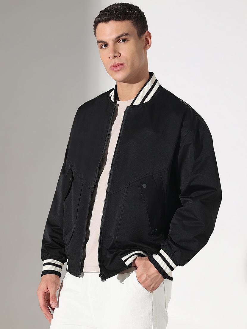 men black solid long sleeve varsity jacket - 22037990 - Standard Image - 2
