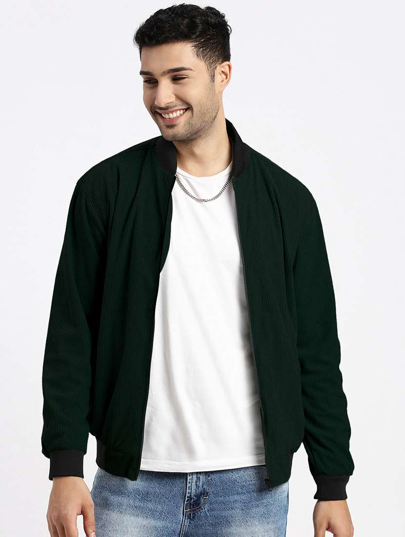 men green solid long sleeve casual jacket
