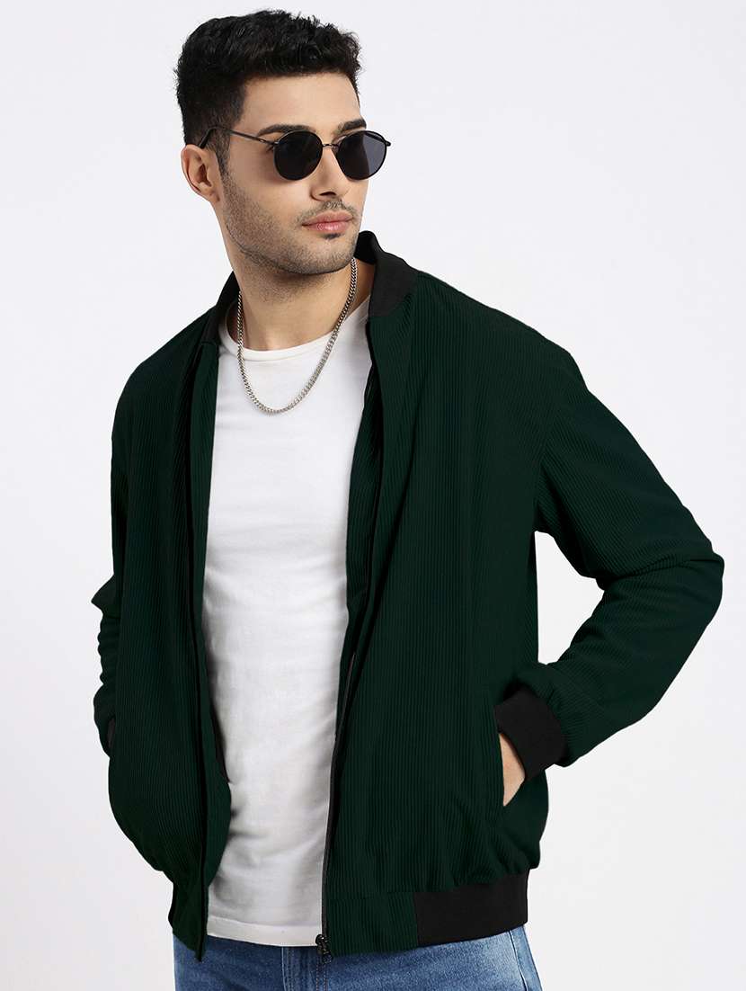 men green solid long sleeve casual jacket - 22037996 - Standard Image - 2