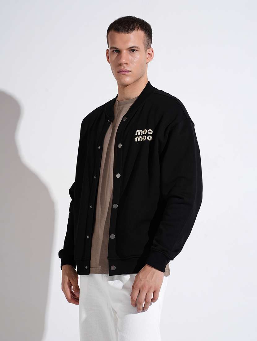men black prnted long sleeve varsity jacket - 22037999 -  Standard Image - 2