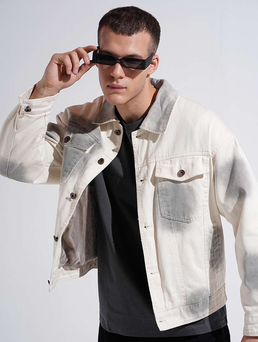 men collared long sleeve denim jacket