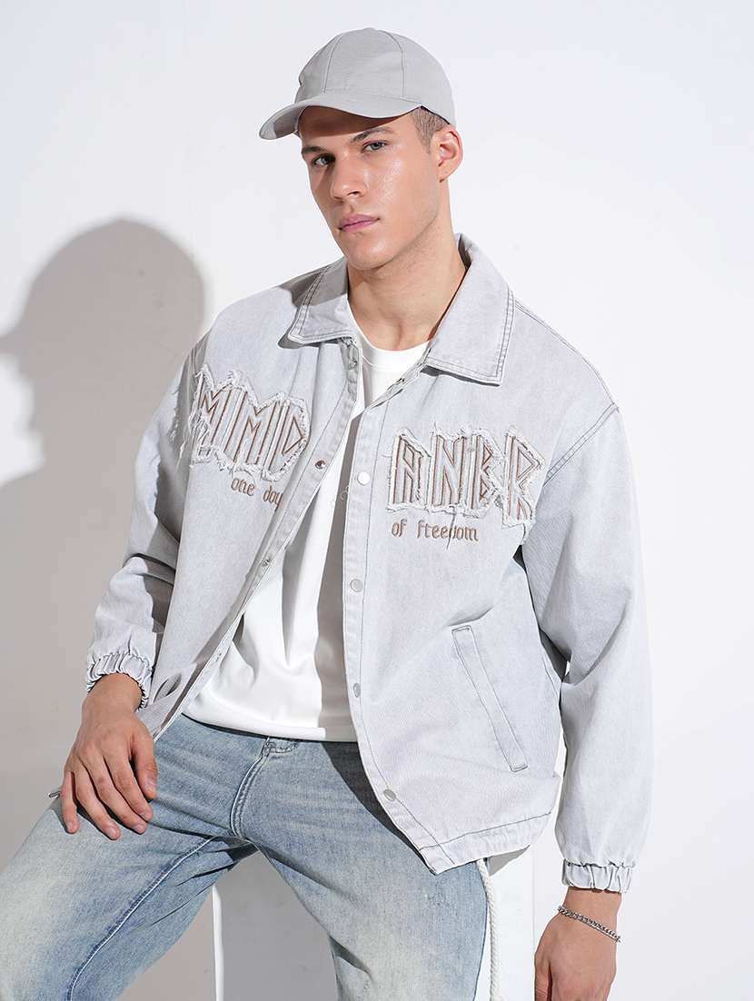 men collared long sleeve denim jacket