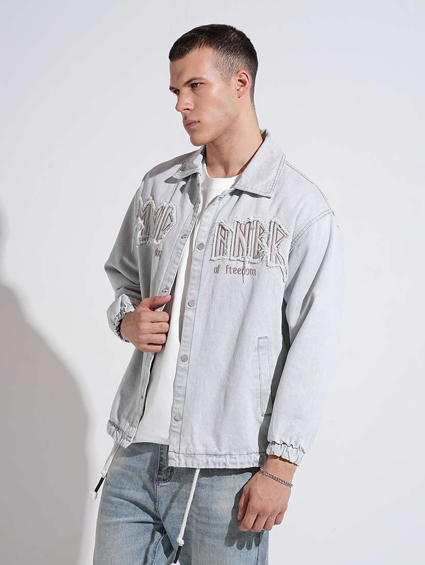 men collared long sleeve denim jacket - 22038001 - Standard Image - 2