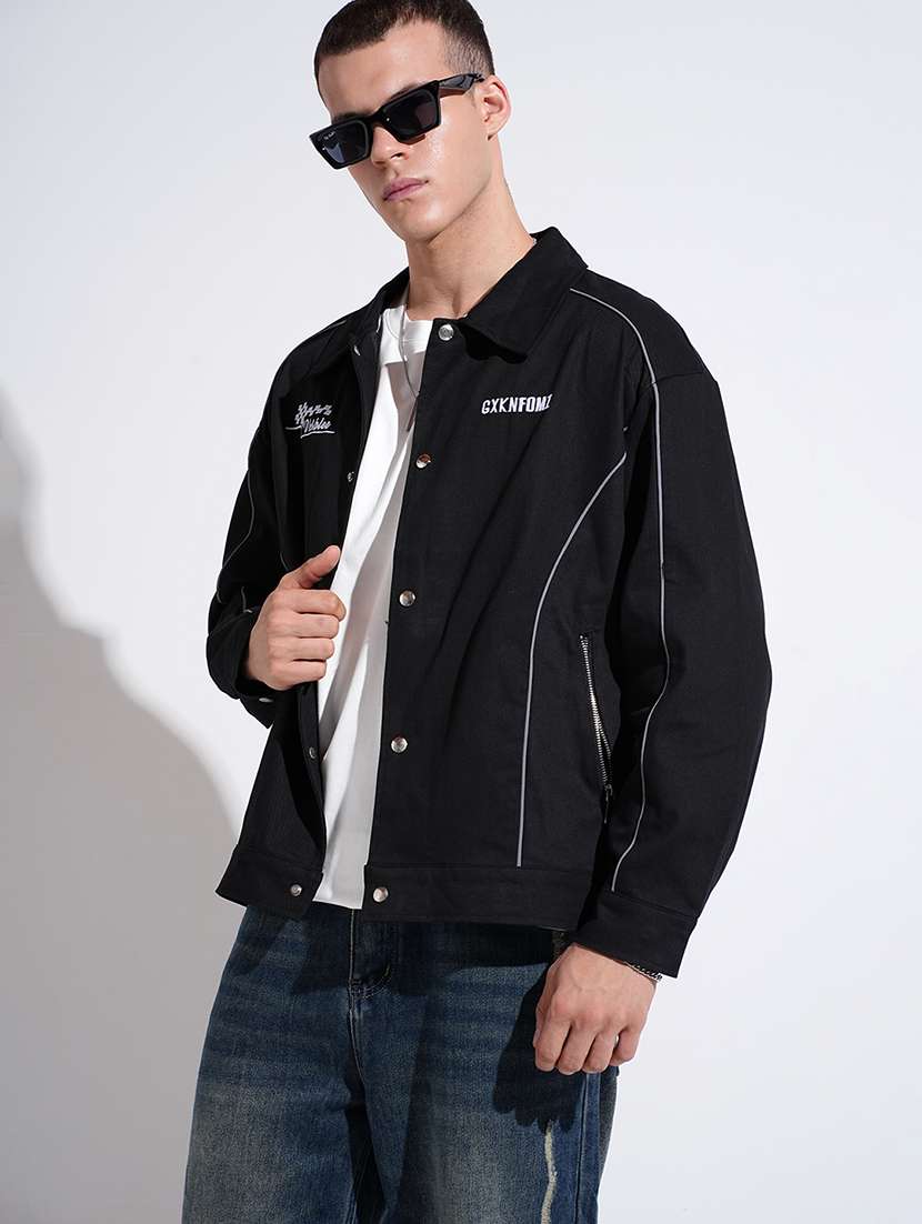 men collared long sleeve denim jacket